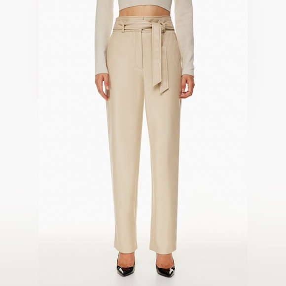 🥯 NWT Aritzia Vegan Belted Pant Trouser Sand White Sz 8 - Picture 2 of 8